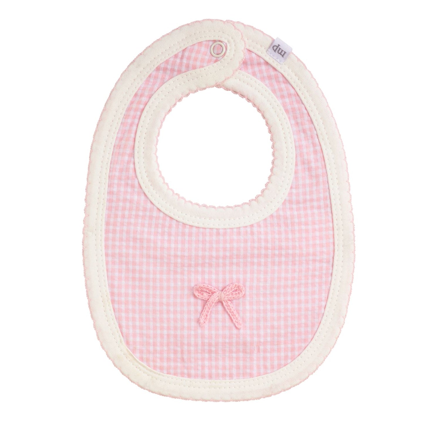 Mudpie Bib -Crochet Bow Pink Gingham