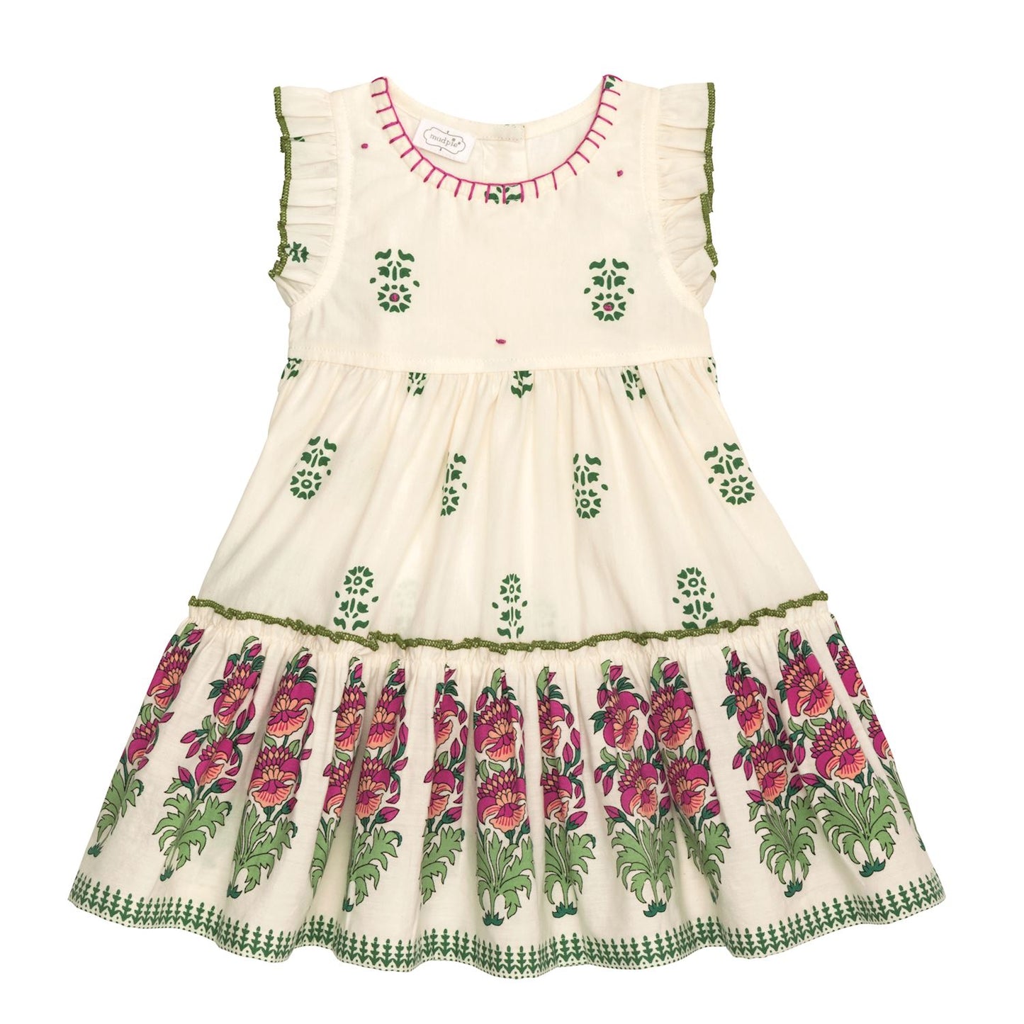 Mudpie Ivory Block Print Dress - 2T