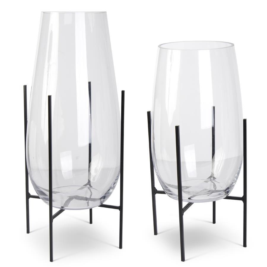 Glass Floating Vase on Dark Metal Stand Large