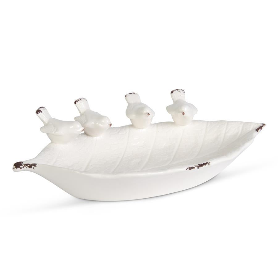 Ceramic Leaf Bowl with 4 Songbirds