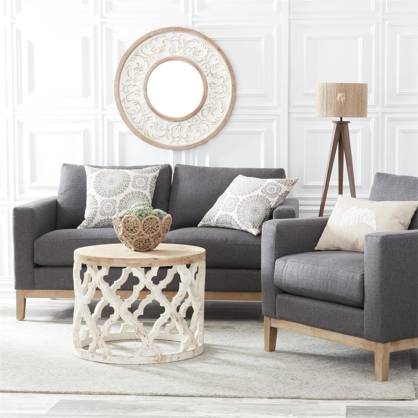 Natural & Whitewashed Embossed Mirror