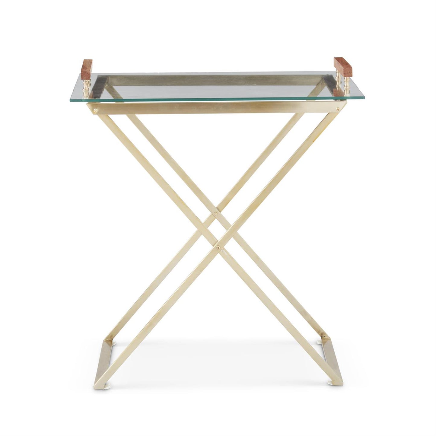 Gold Metal Framed Bar Table w/Glass Tray