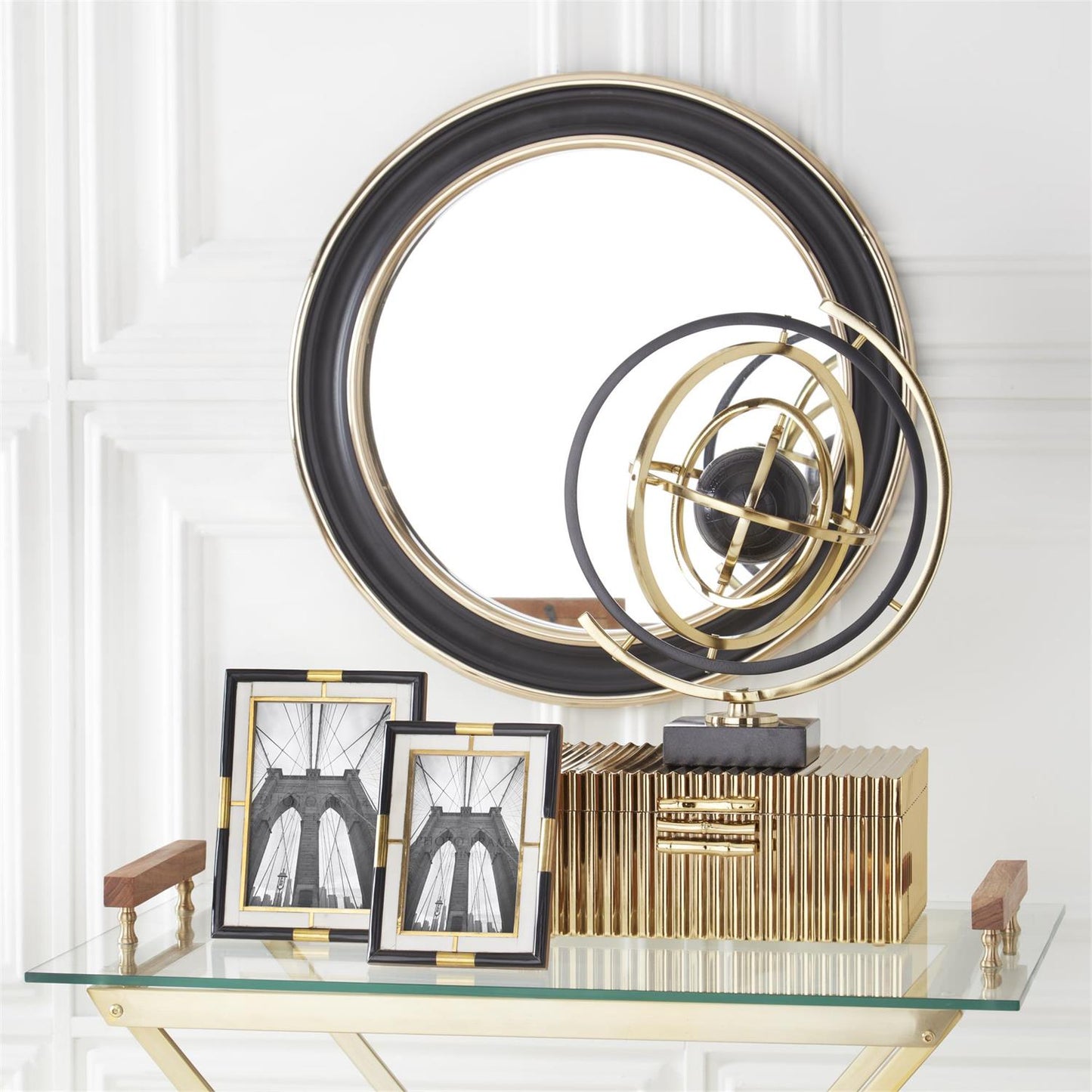 Gold Metal Framed Bar Table w/Glass Tray