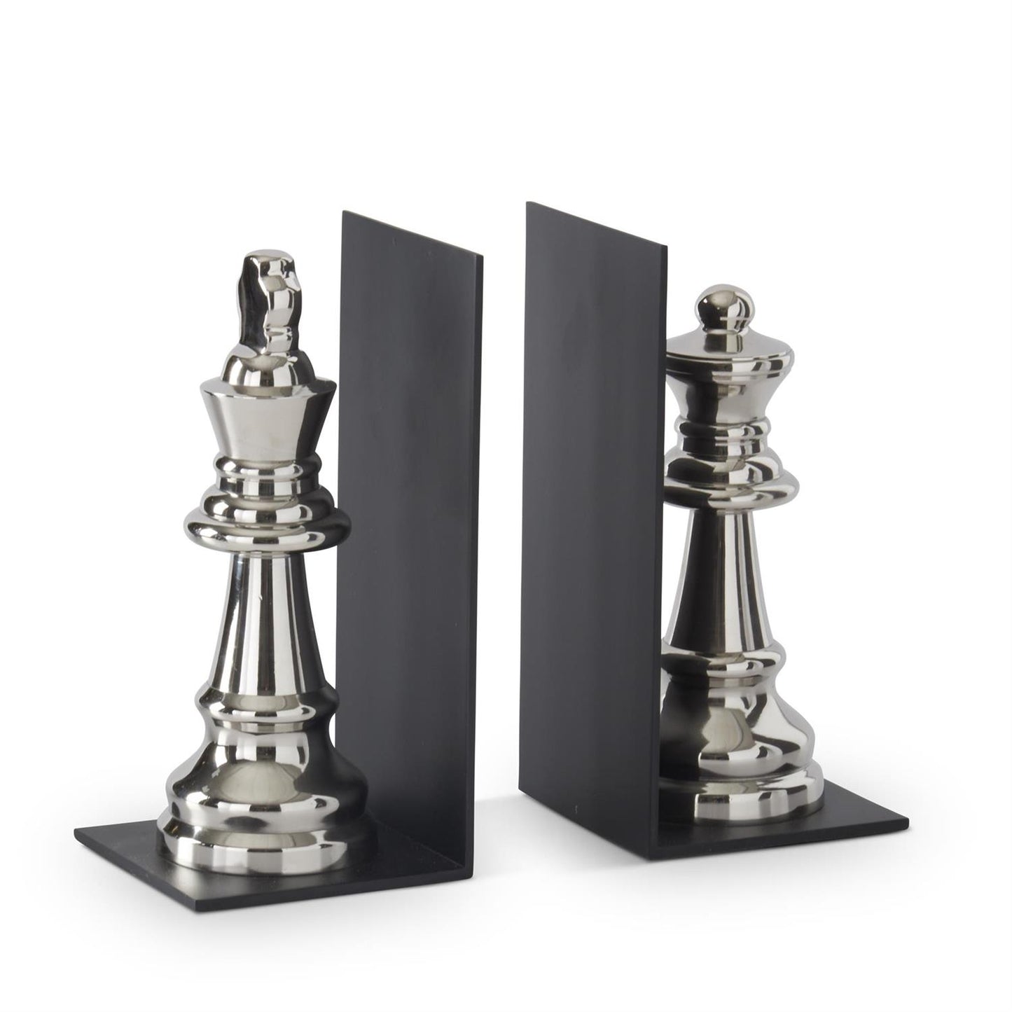 Set of Silver Metal & Black Chess Bookends