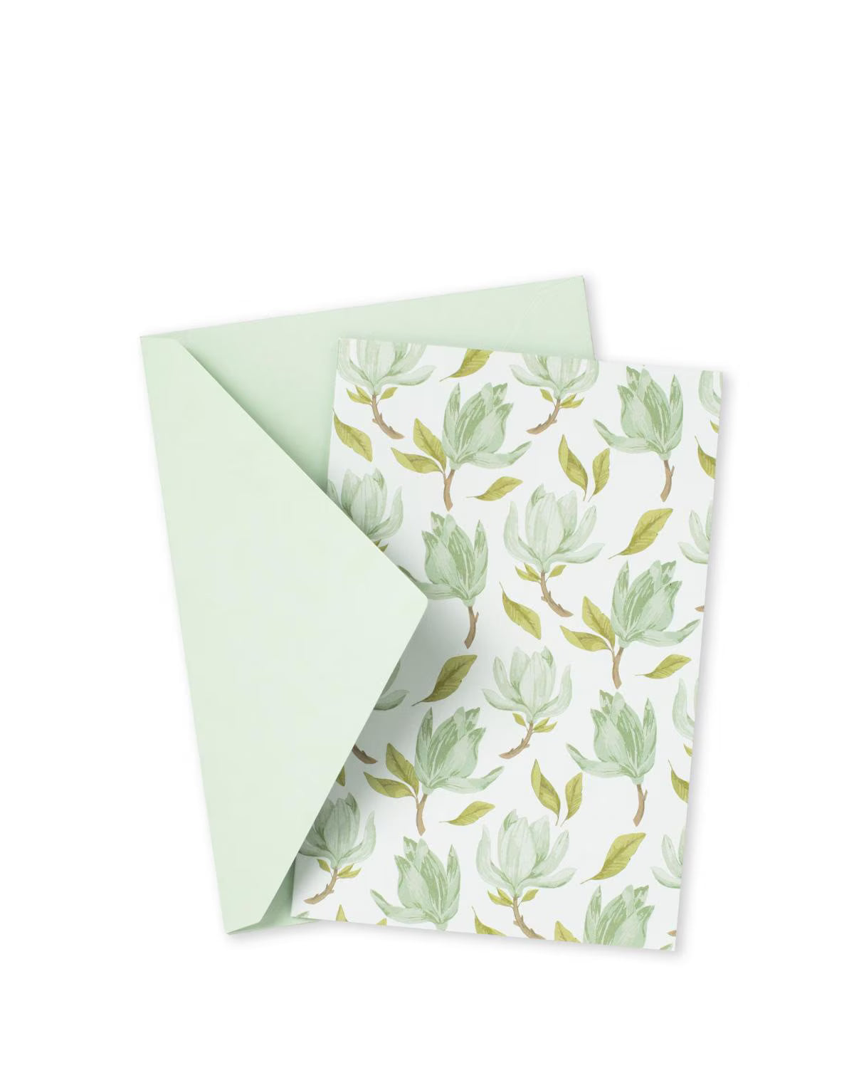 Green floral-patterned card with a matching green envelope