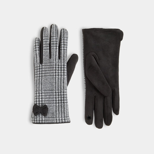 Black Darling Bow Houndstooth Touchscreen Gloves