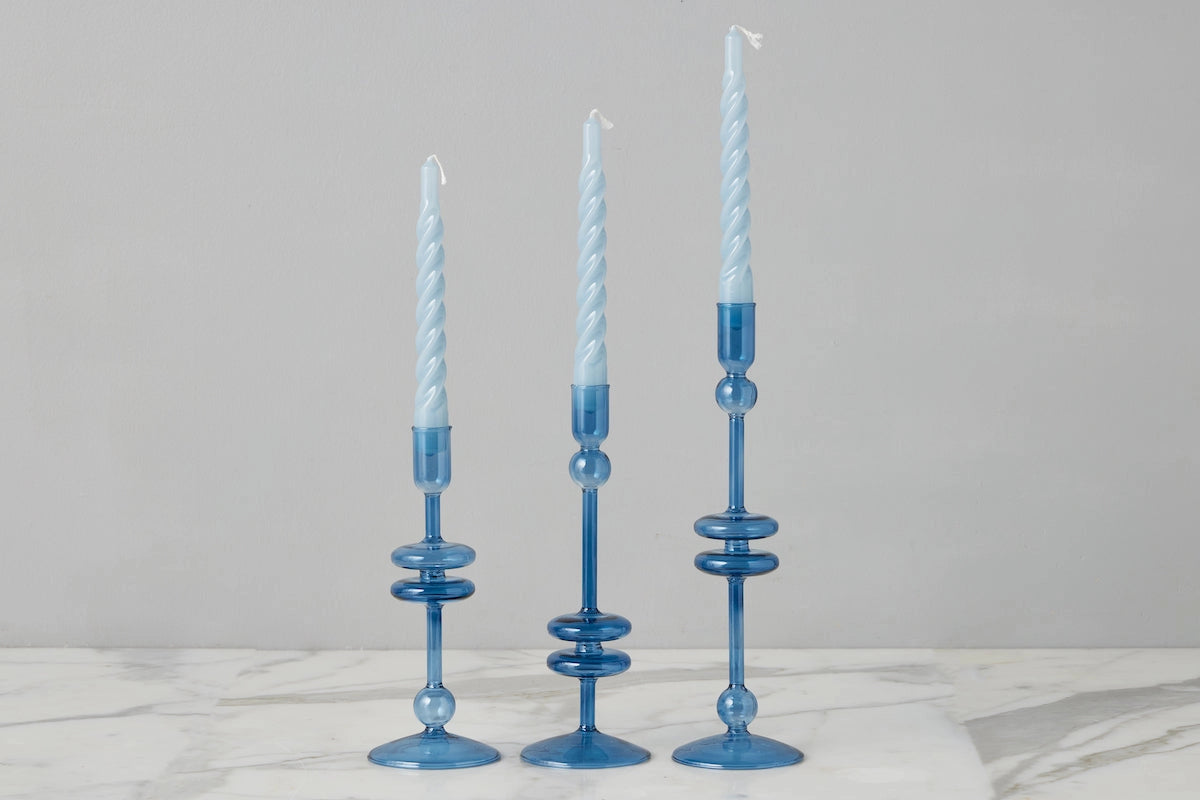Denim Blue Twisted Taper Candles Set of 6