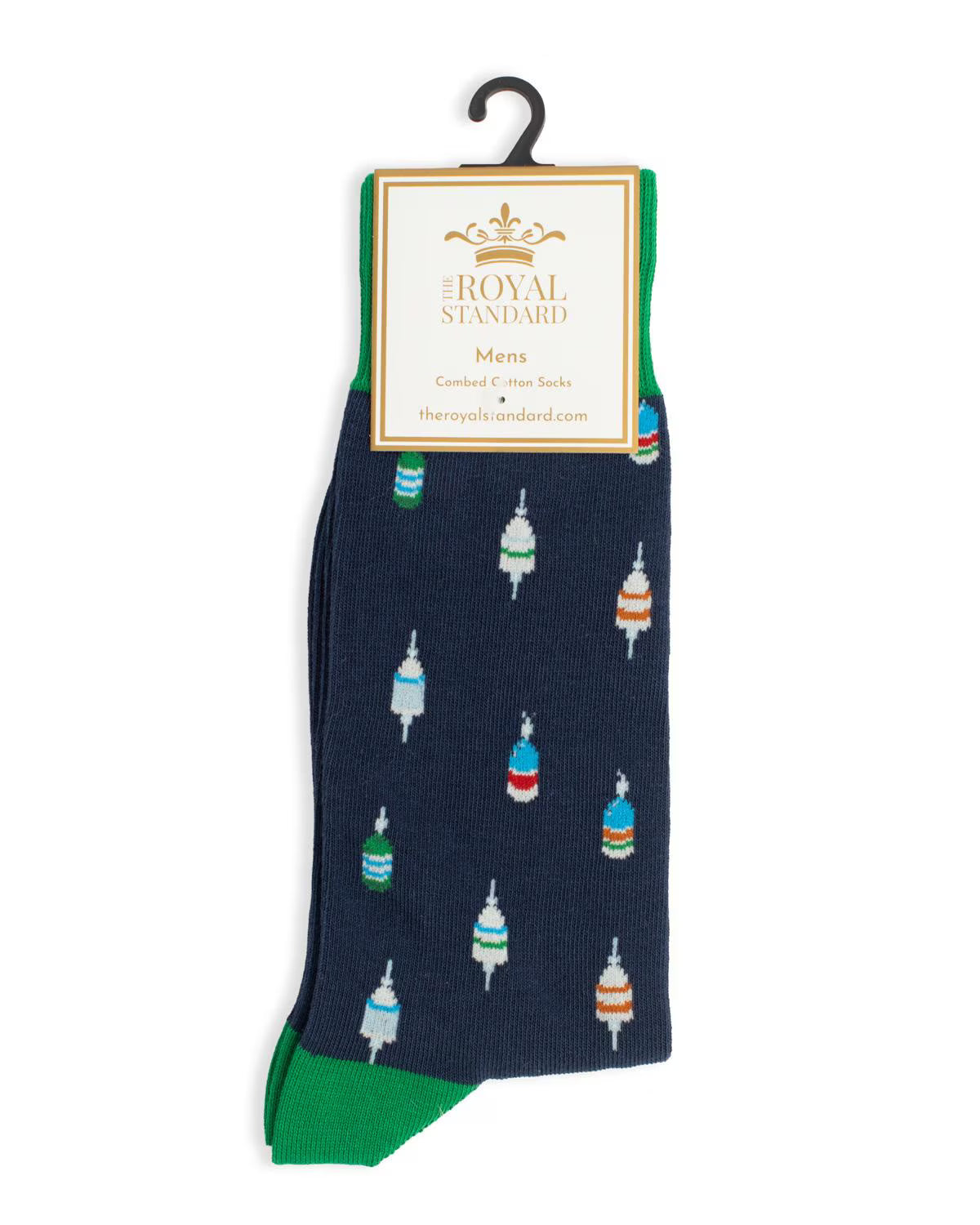 Navy sock with colorful buoy pattern by r
