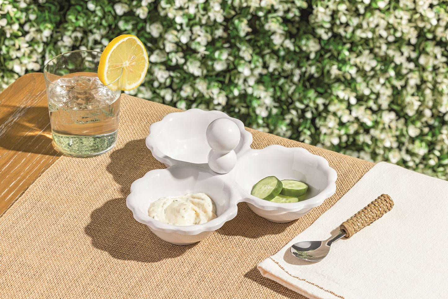 Mudpie Ruffle Melamine Triple Tidbit Dish