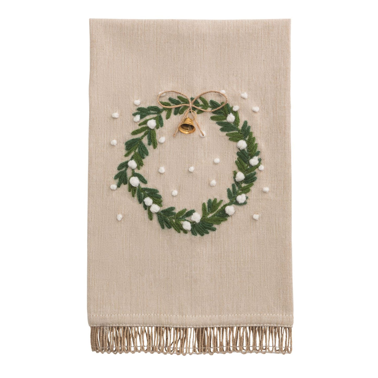 Mudpie White Wreath Embroidered Towel