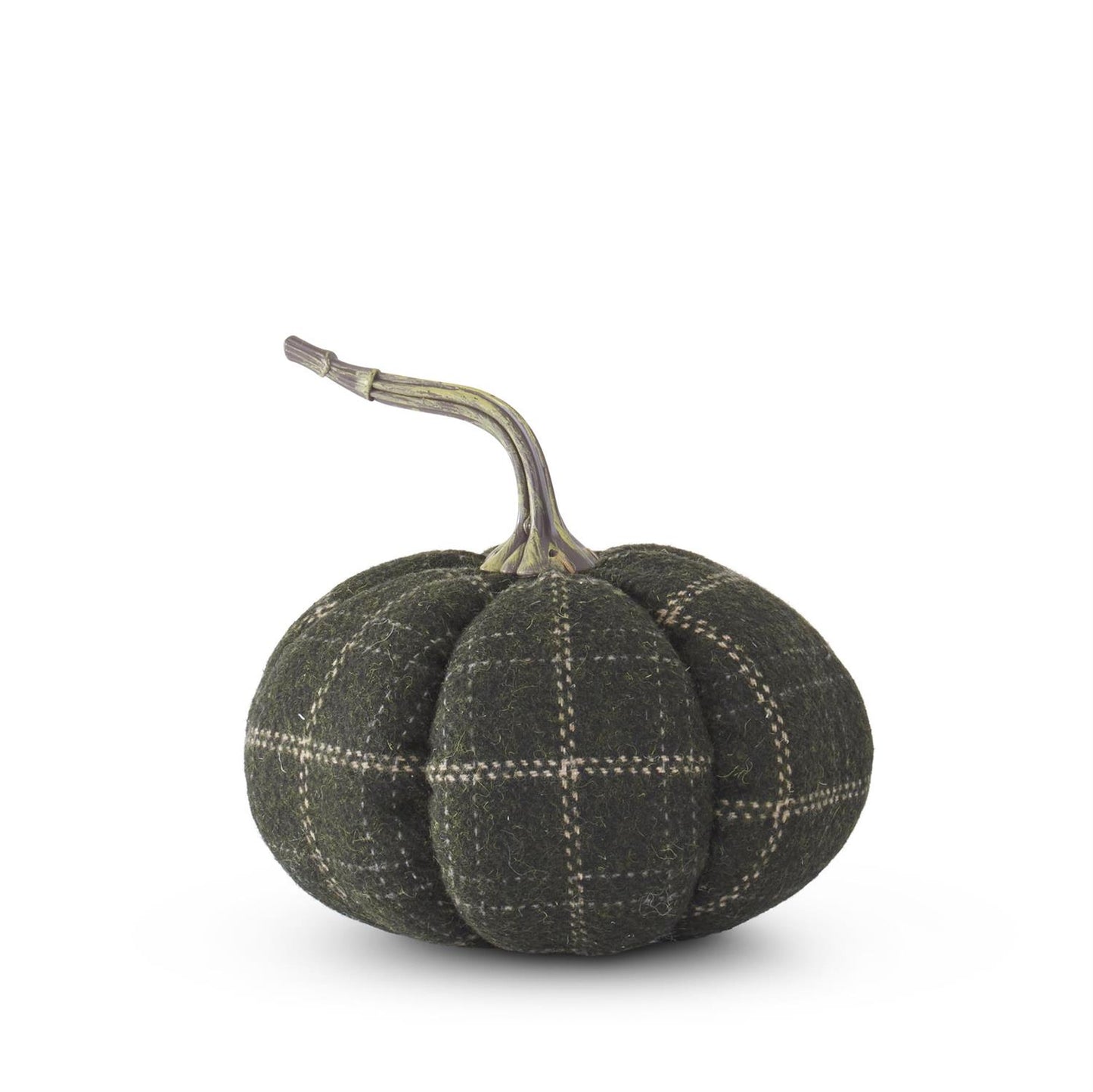 Fabric pumpkin with a green and tan plaid design
