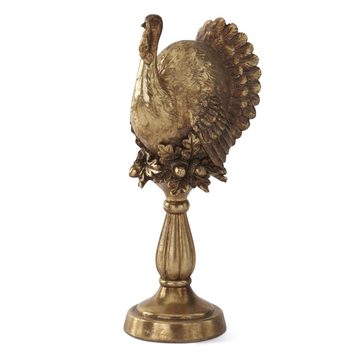 antique gold statue of a turkey on a column pedestal