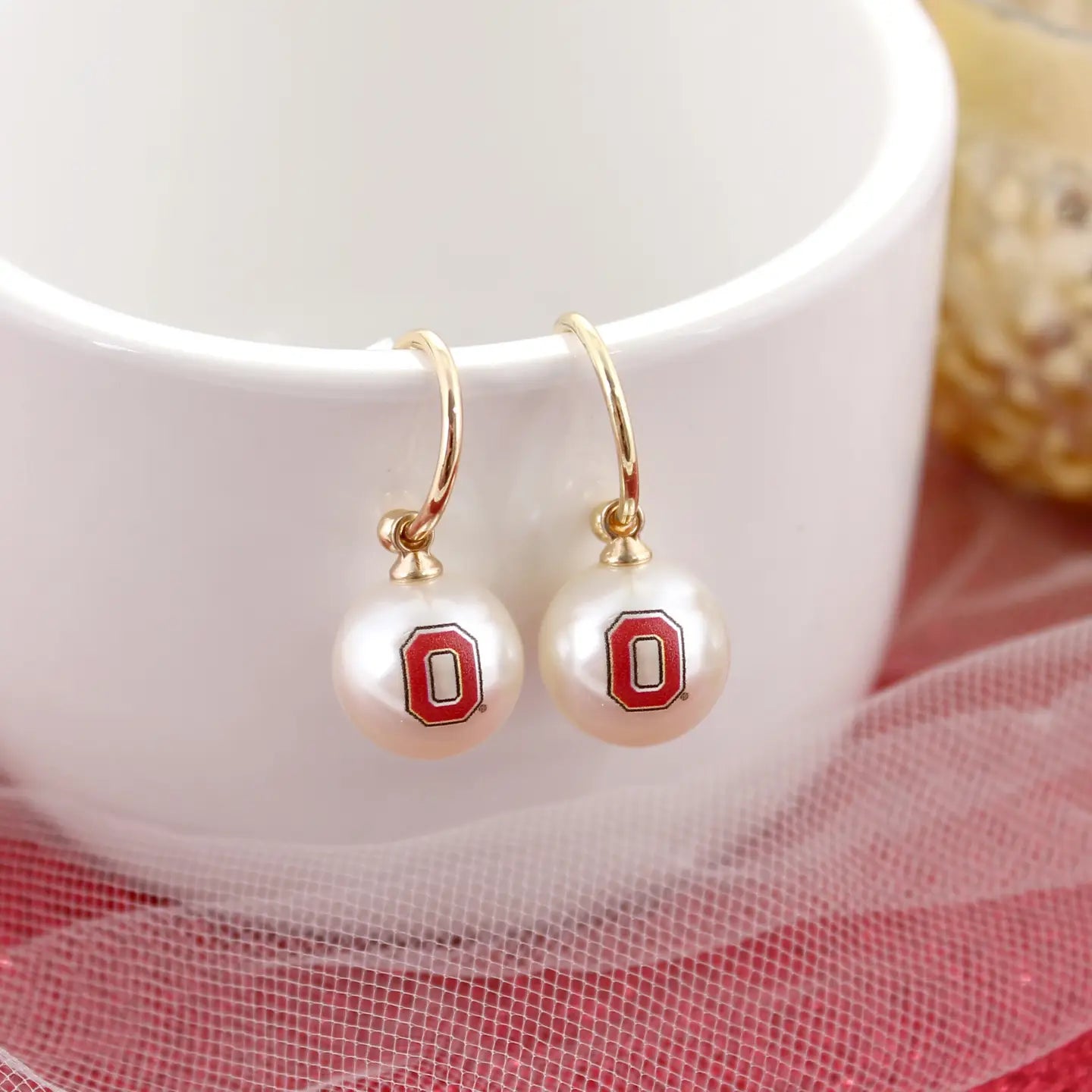 Ohio State Pearl & Gold Hoop Earrings