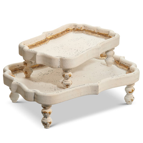 Distressed White Footed Tray Large