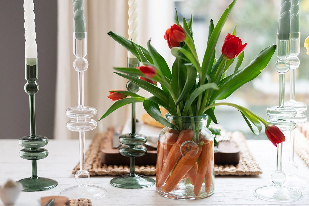 Emerald Glass Candlestick Large
