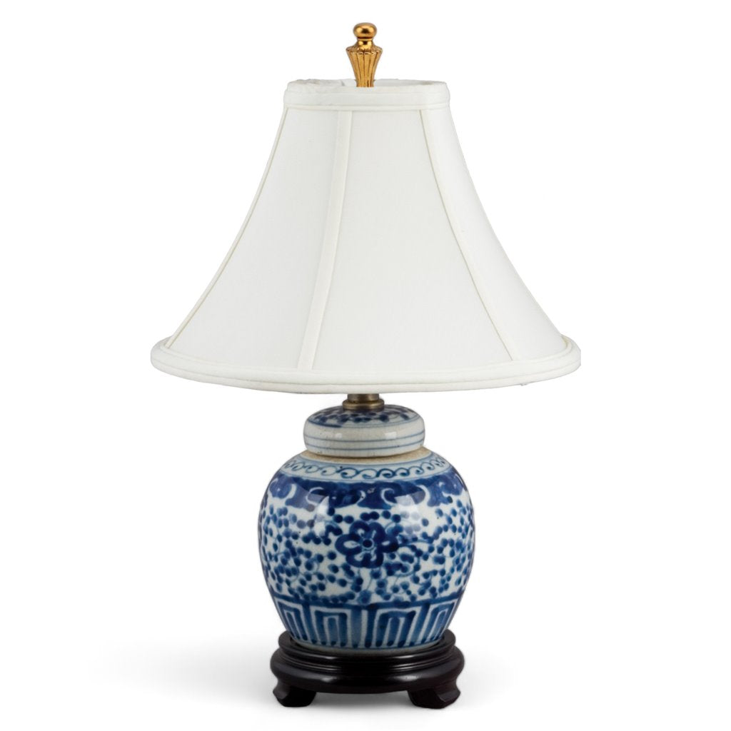blue and white jar lamp with an oriental design