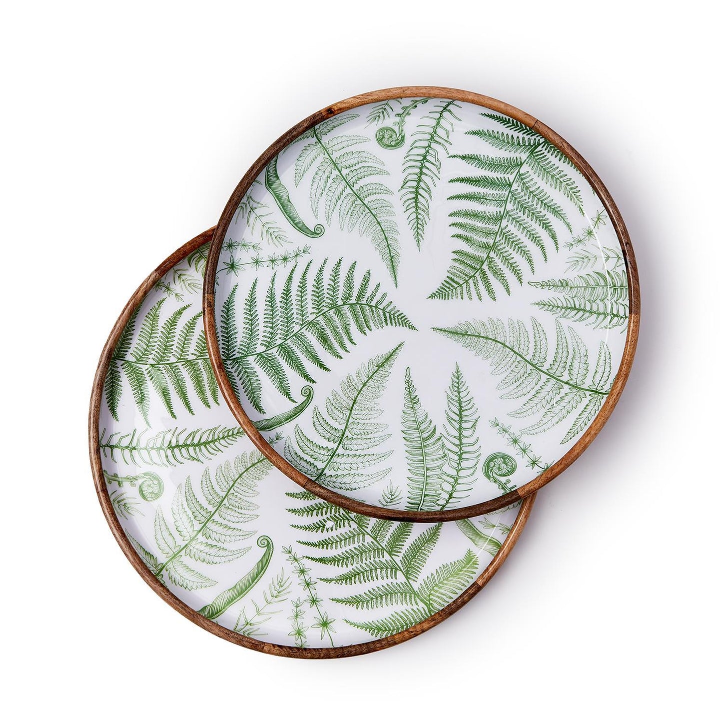 Fern Handcrafted Wood Round Tray Large