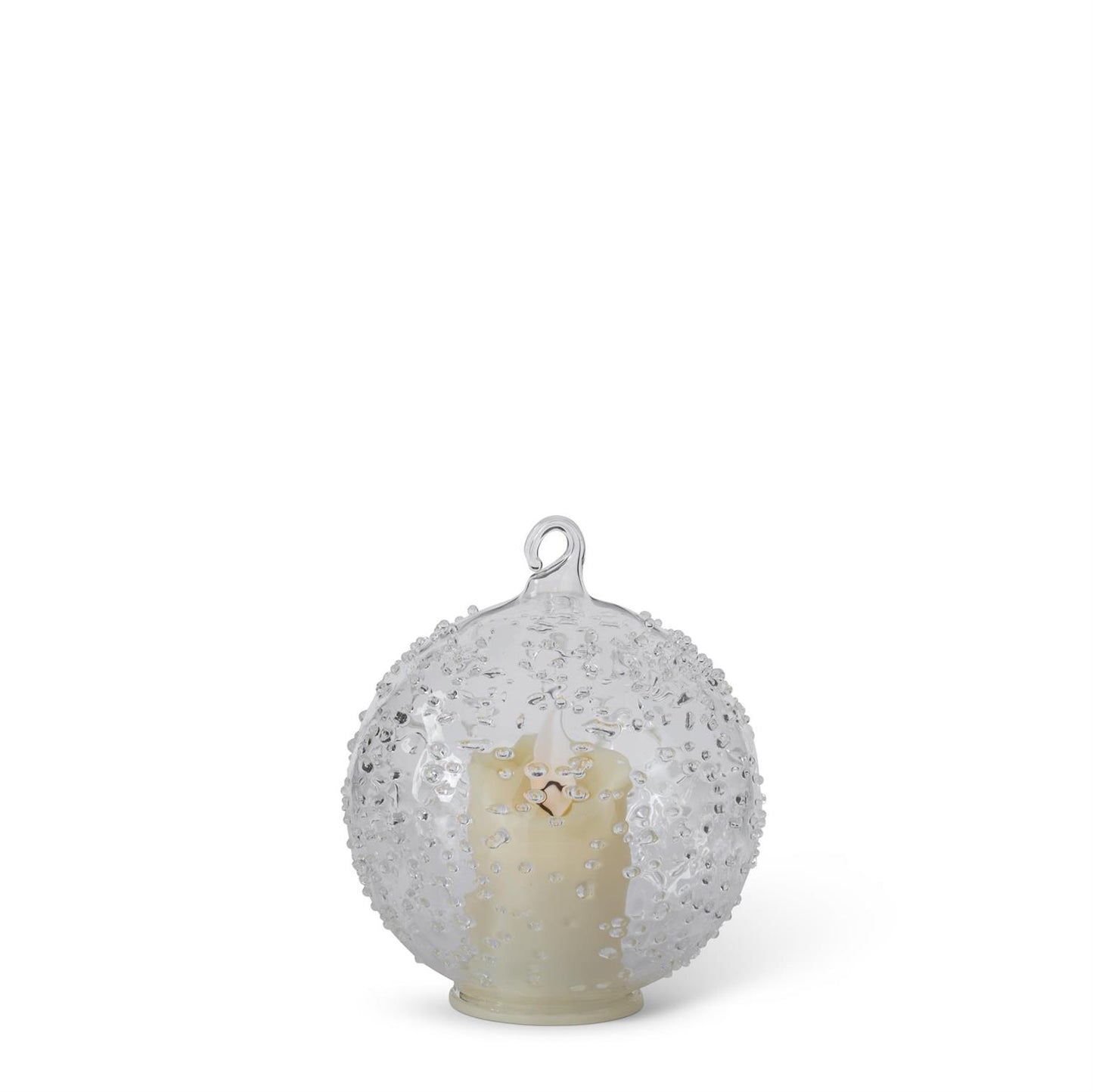 LED Textured Clear Glass Ornament with Timer 3.75"
