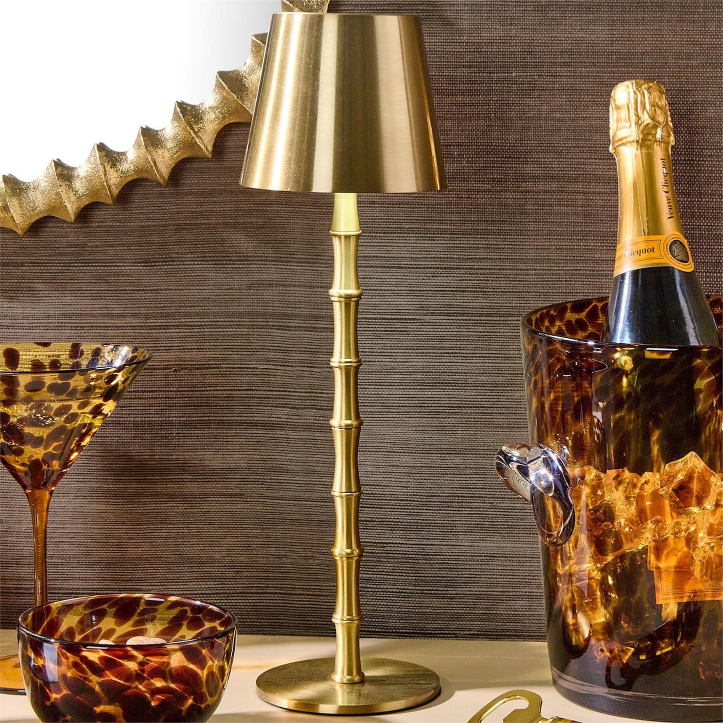 LED Cordless Gold Bamboo Lamp