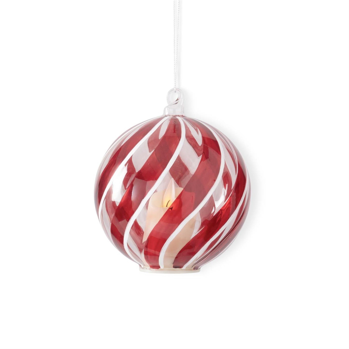 Red, White & Clear Glass Swirl LED Ornament 5.5"