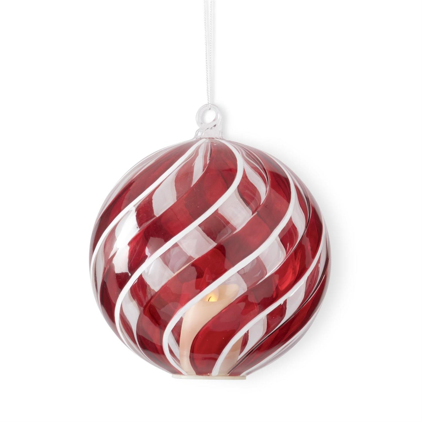 Red, White, & Clear Glass Swirl LED Ornament 7.5"
