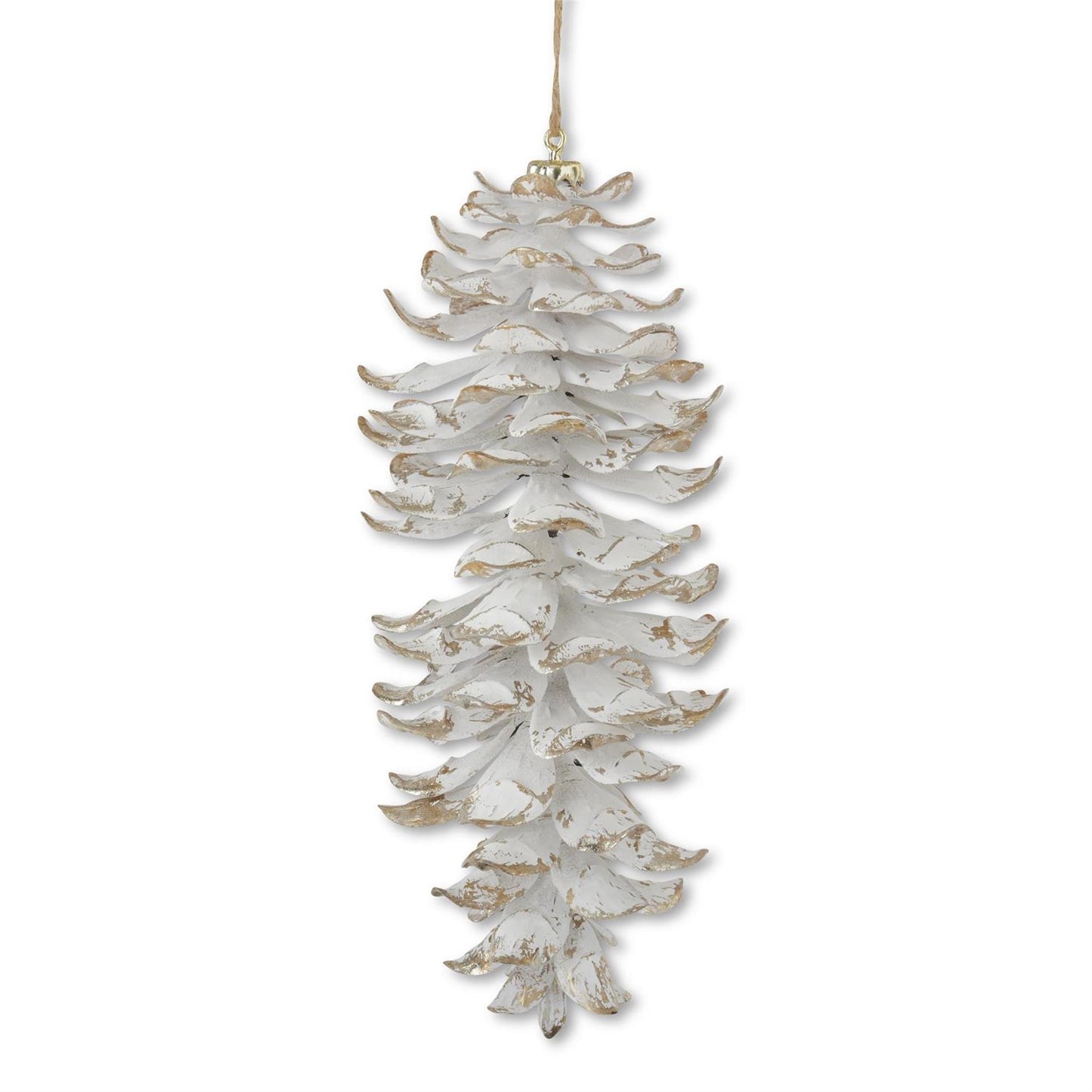 SALE White Glittered Pinecone Ornament Large