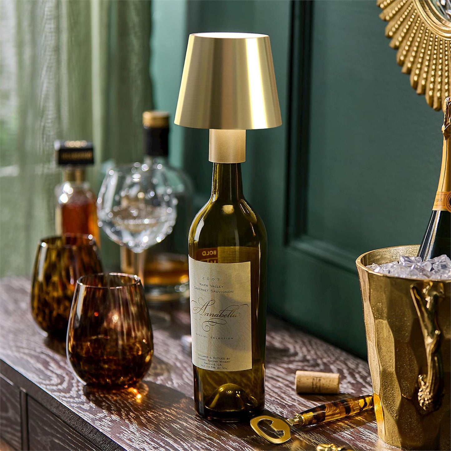 Gold Lampshade Bottle Lamp w/Stopper