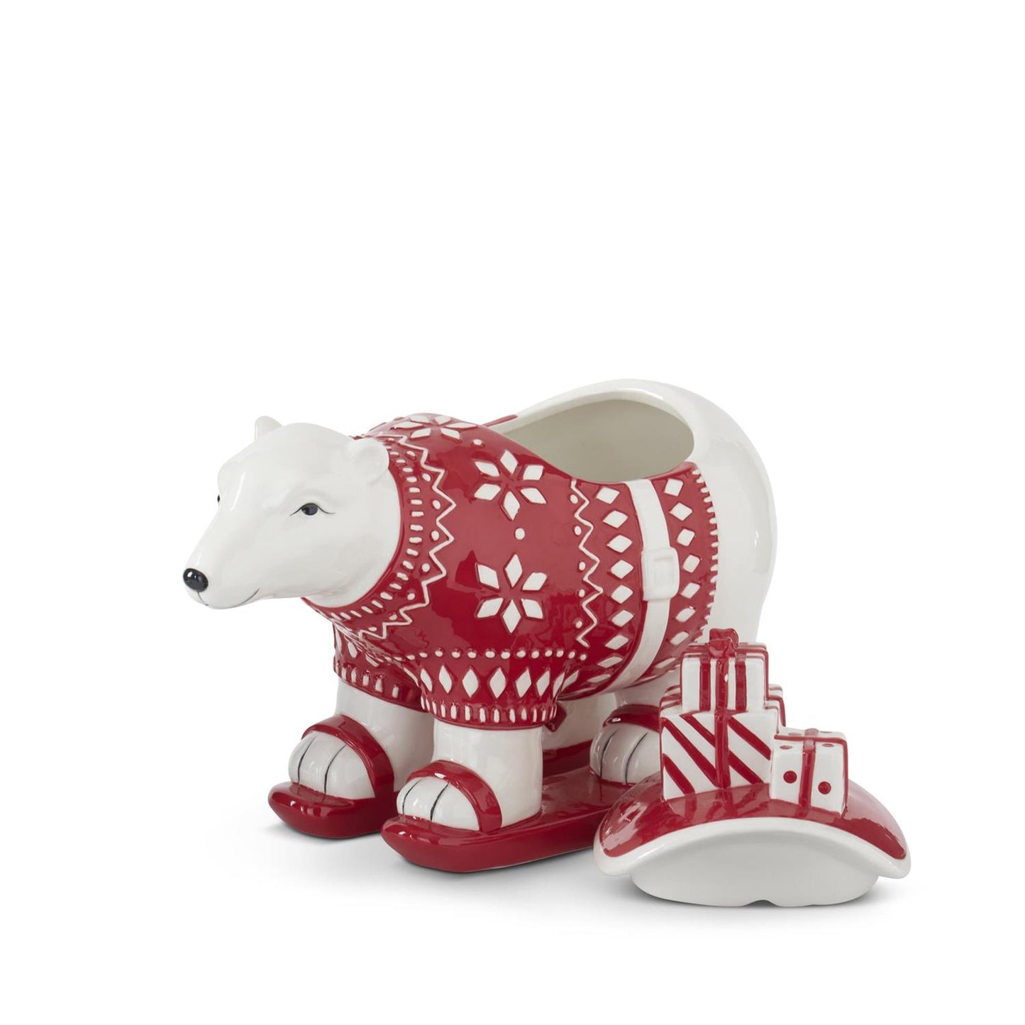 White & Red Ceramic Polar Bear Container