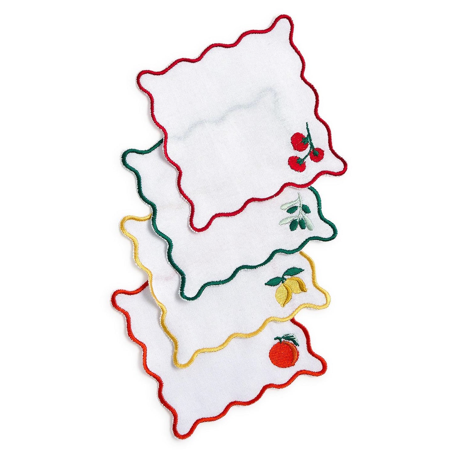 Embroidered Fruit Cocktail Napkin Set