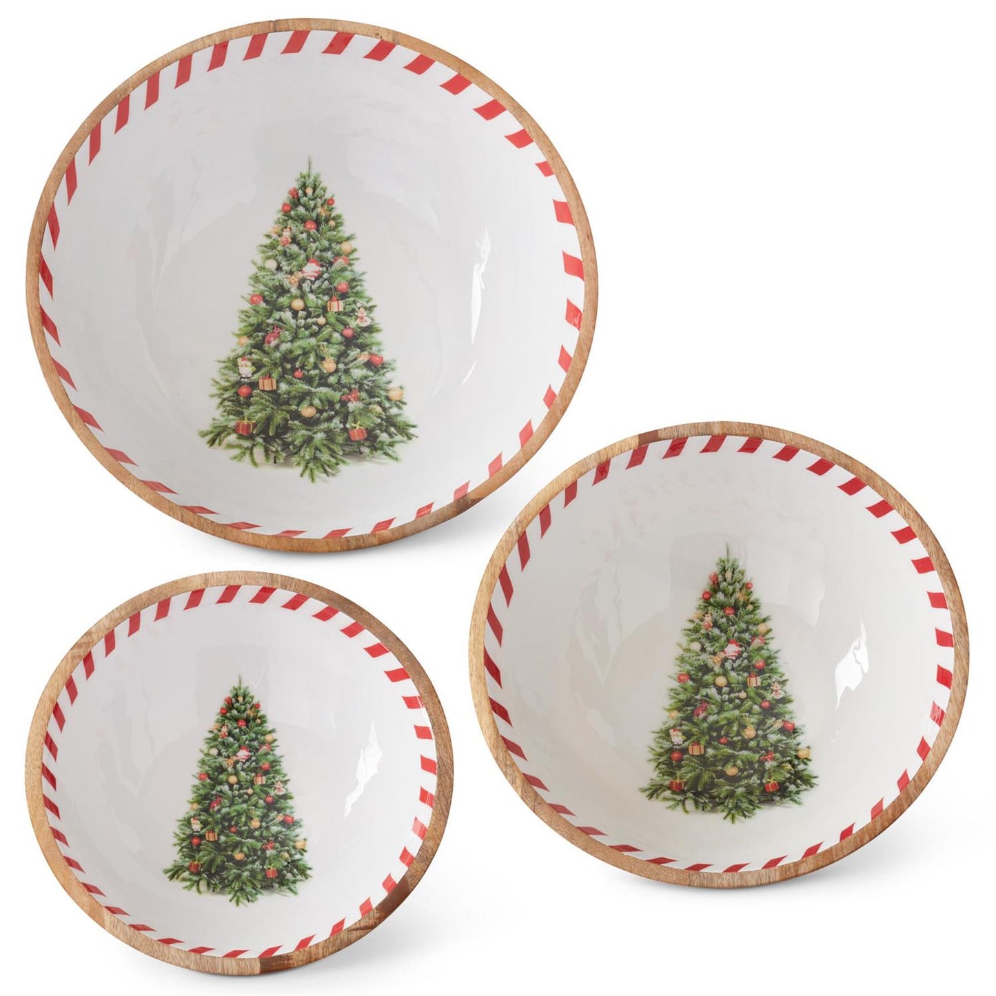 Wooden Bowl w/Christmas Tree Center Small