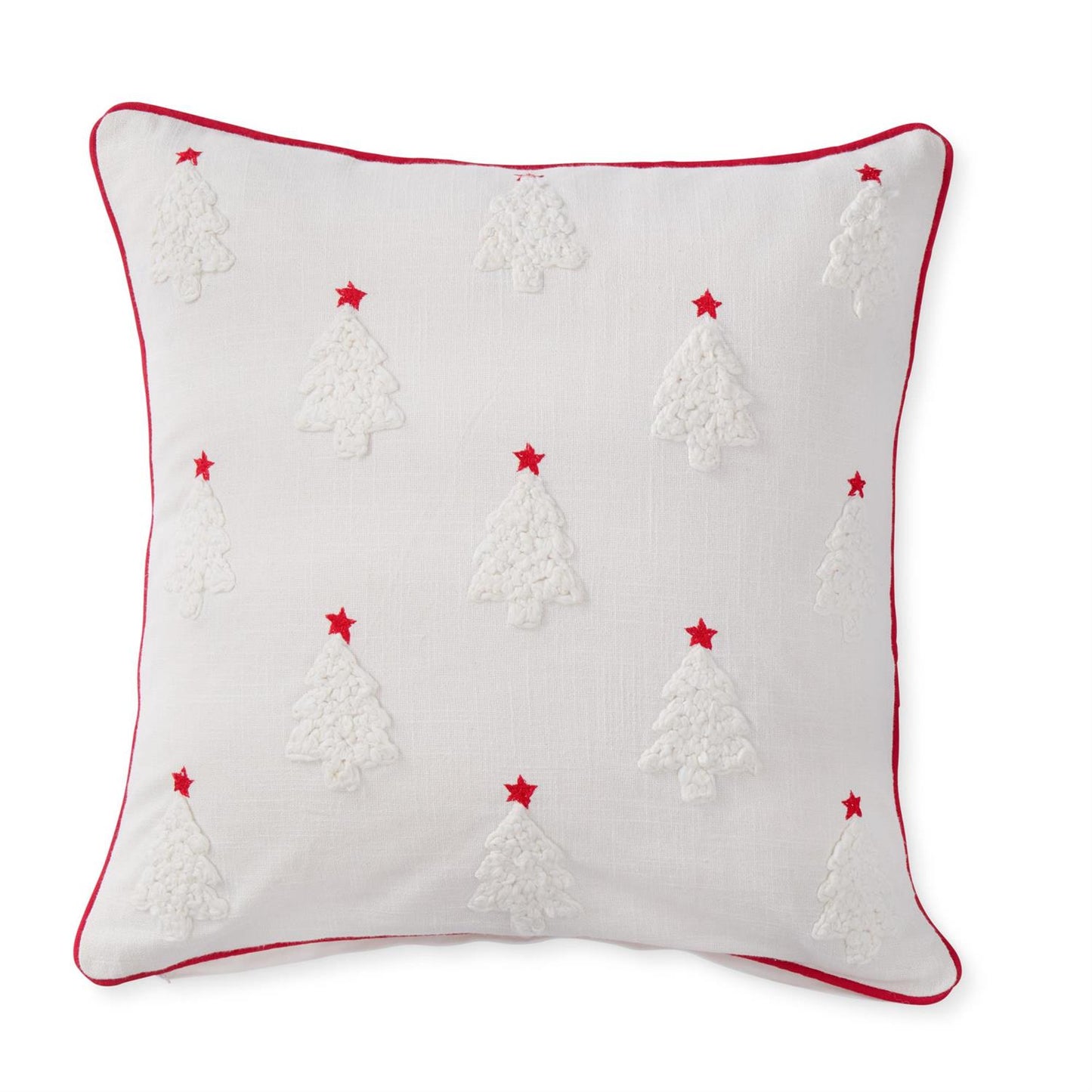 White Pillow w/Trees & Red Embroidered Stars