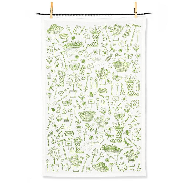 Garden Icons Outline Motif Kitchen Towel
