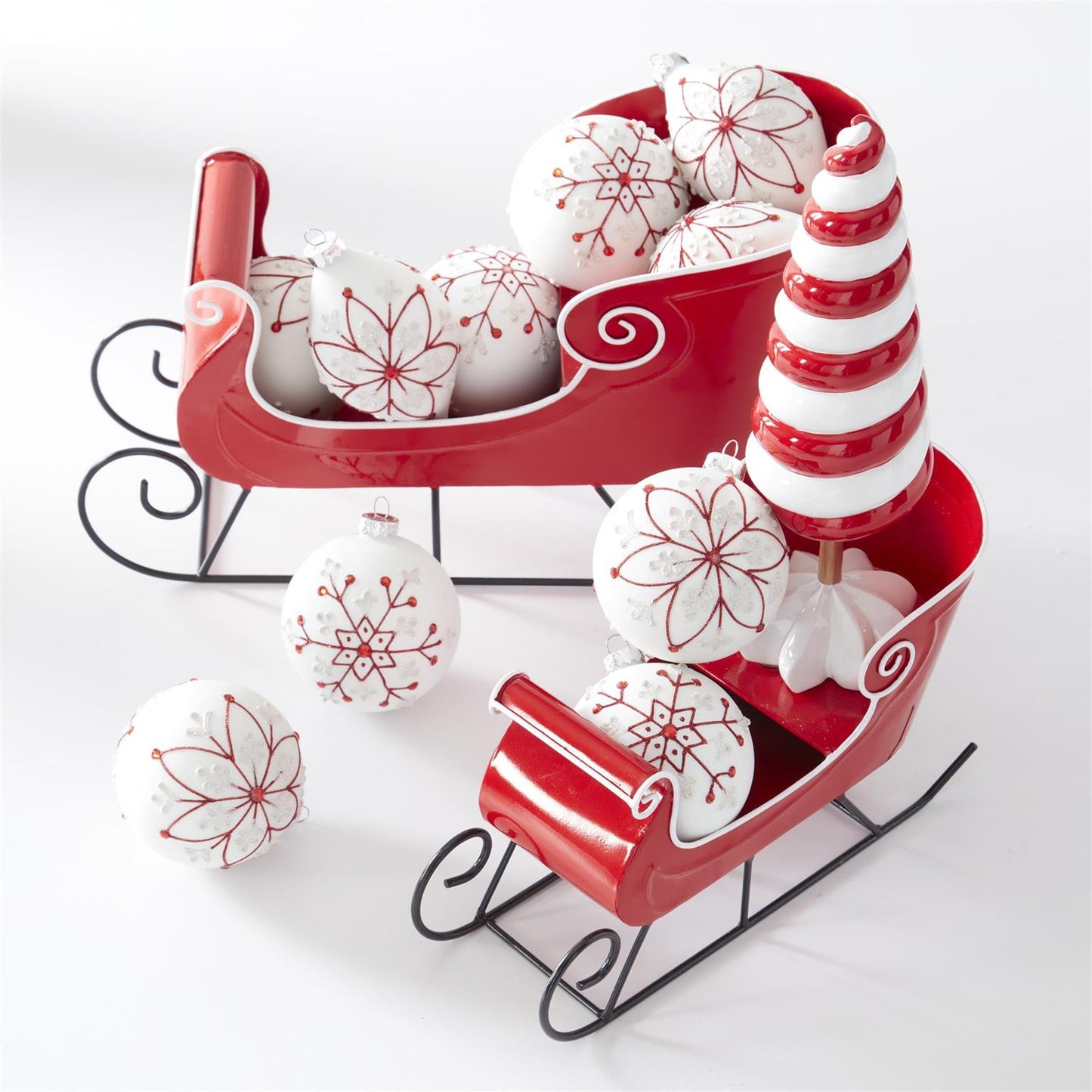 Red Metal Sleigh w/White Trim & Black Rails Small