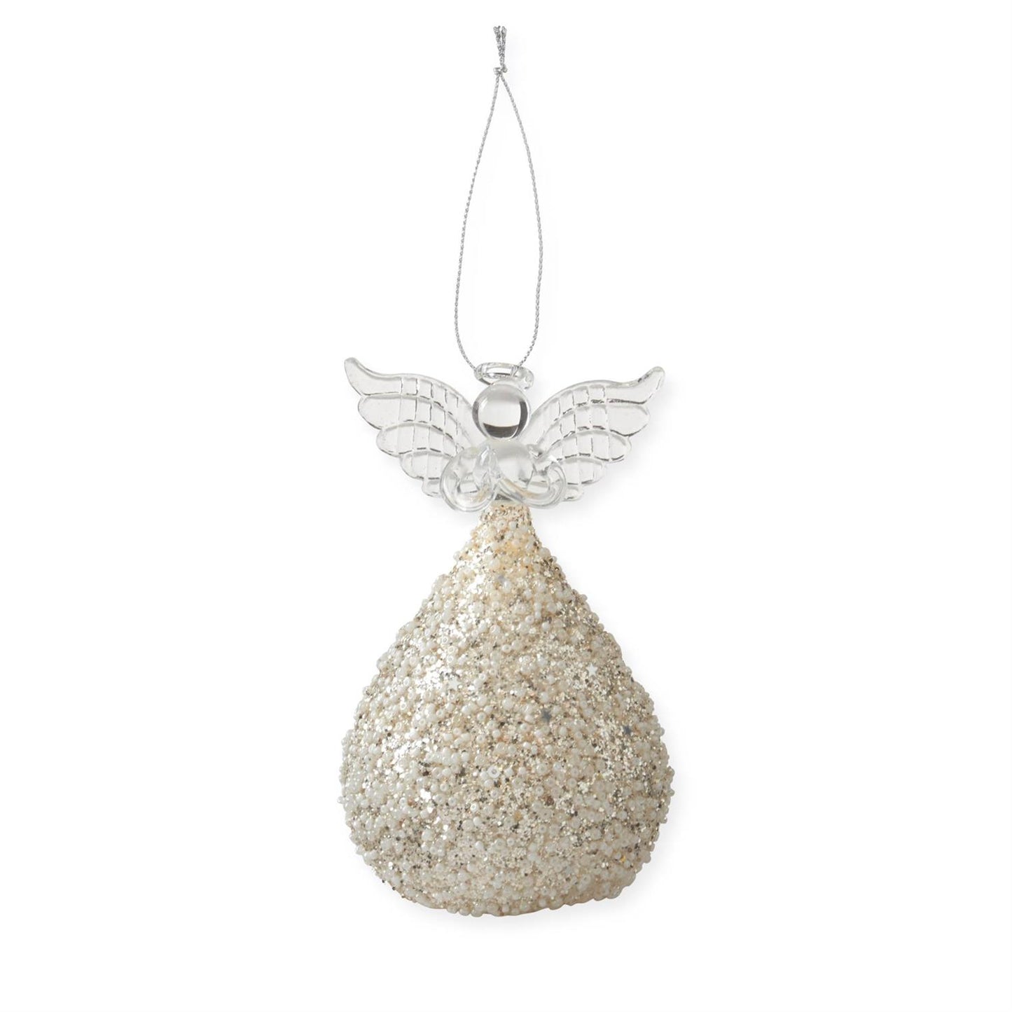 Gold Glitter & White Seed Bead LED Angel Ornament w/Timer Medium