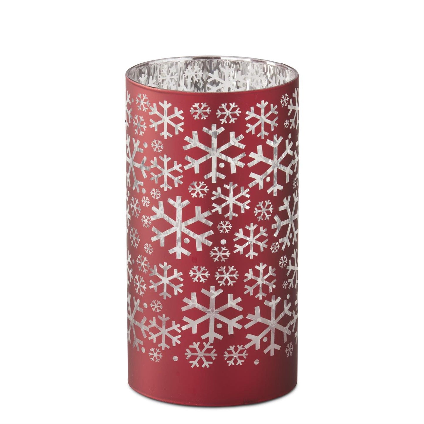Red Glass Laser Engraved Snowflake Candle Cover