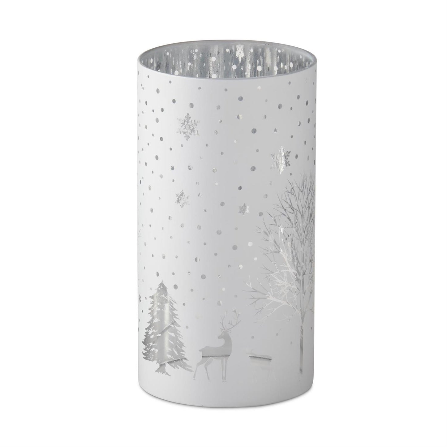 White Glass Engraved Winter Scene Candle Slip Cover