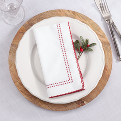 Saro Red Embroidered Border Napkin