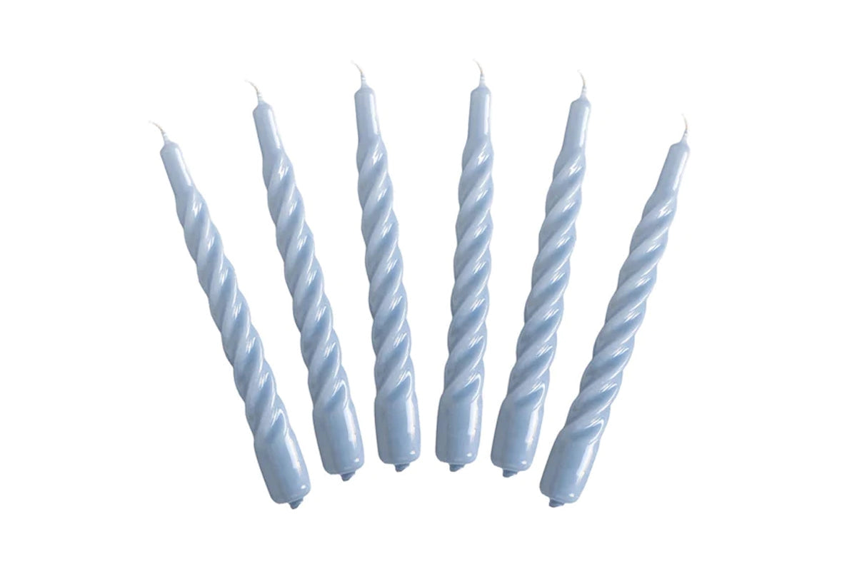 Denim Blue Twisted Taper Candles Set of 6