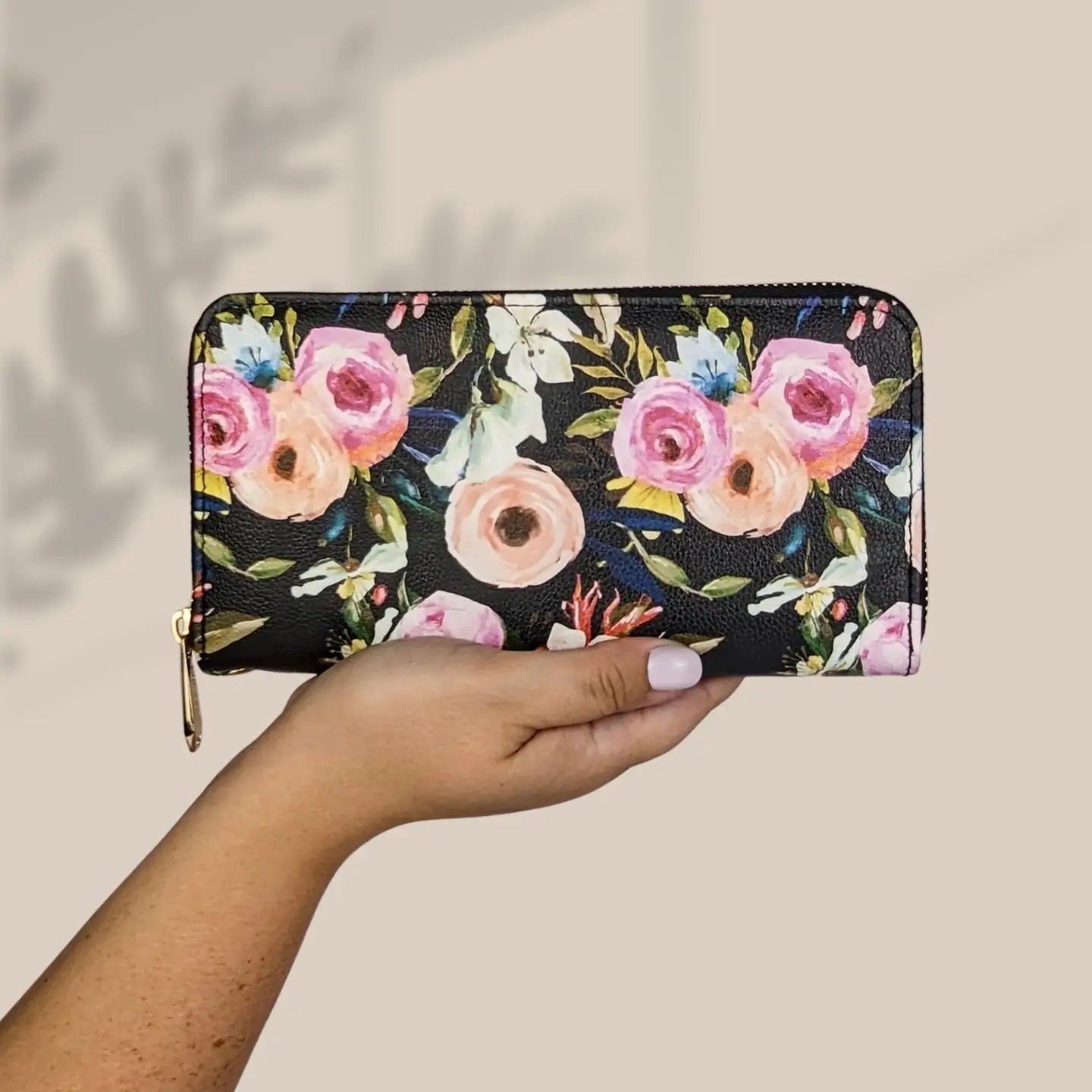 Floral On Black Wristlet Wallet
