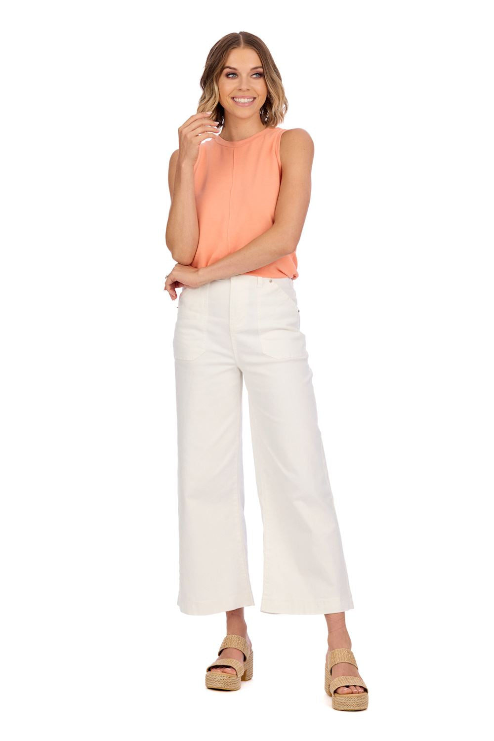 White Fritz Cropped Wide Leg Jeans Large