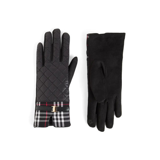 Black Plaid Puffer Touchscreen Gloves