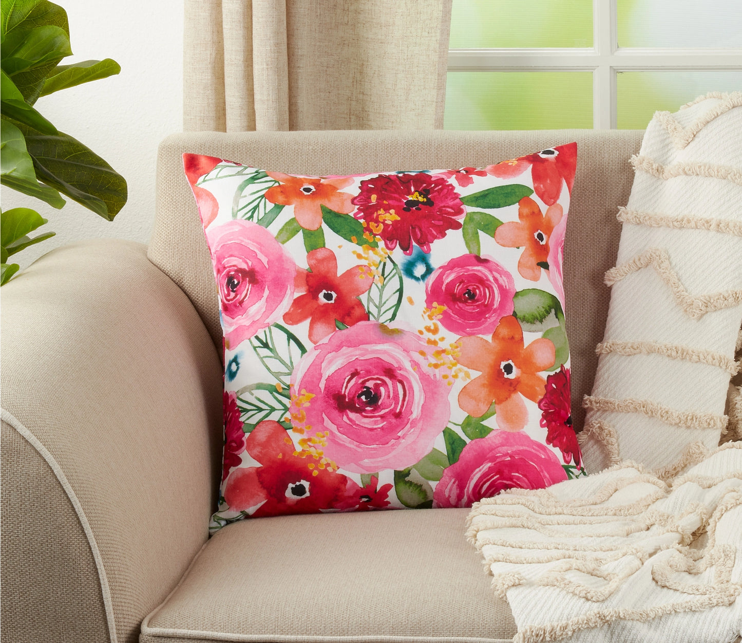 Santa Monica Throw Pillow with Floral Design