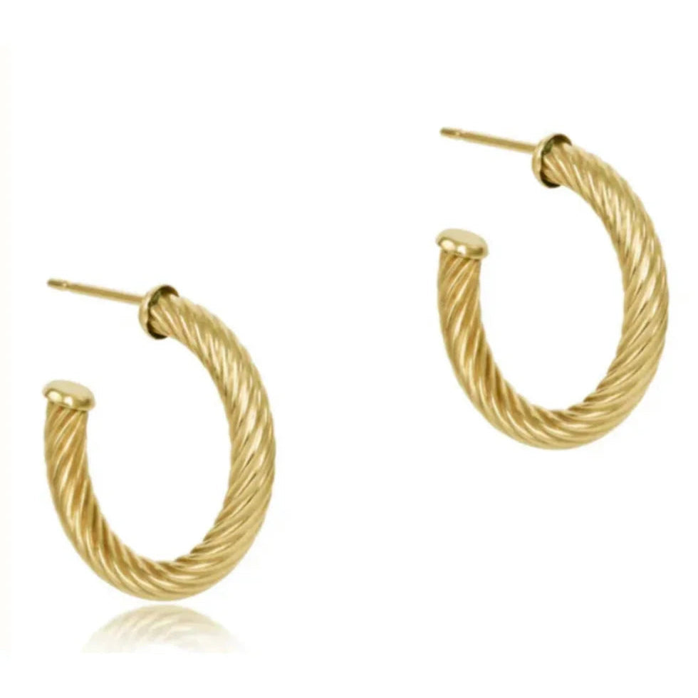 eNewton Round Gold 1.125" Post Hoop 4mm Textured Twist Earrings