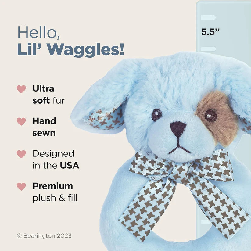 Bearington Baby Waggles Blue Puppy Ring Rattle