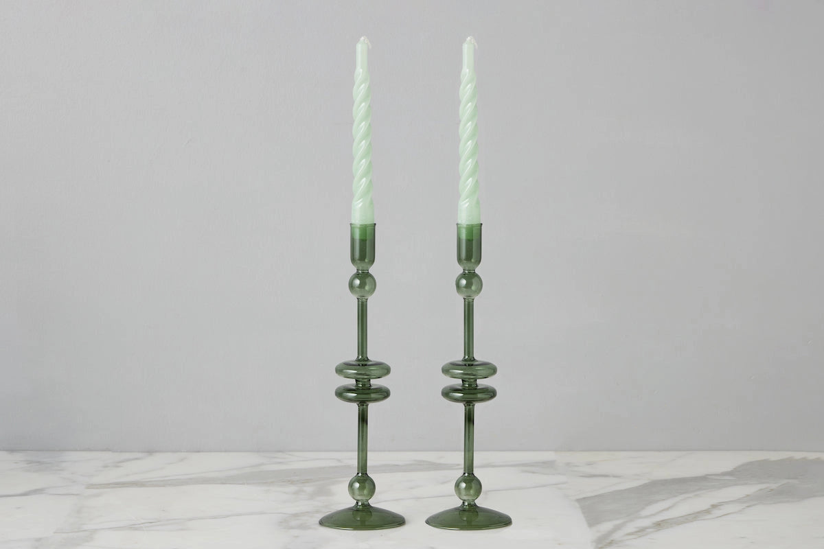 Emerald Glass Candlestick Large