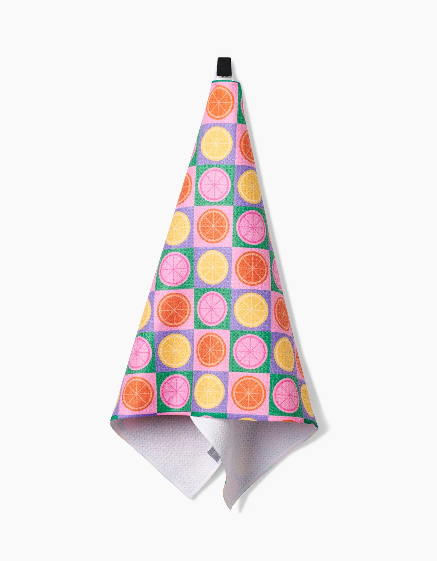 geometry, geoweave, kitchen towel, dish cloth, dishcloth, kitchen, tea towel, cleaning, lemon, vibrant, pink, purple, yellow, orange, green, summer lemons