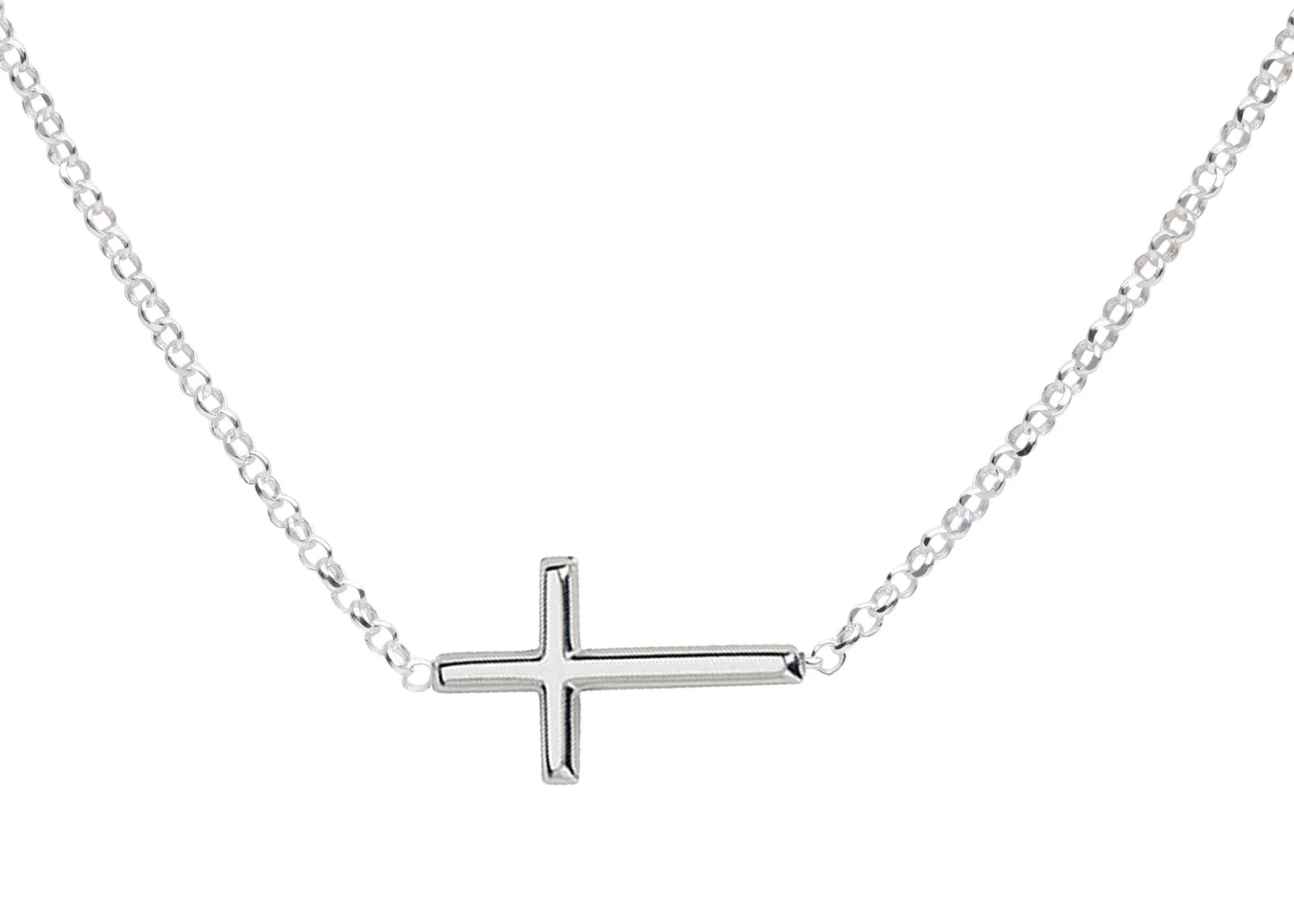 14in Sterling Silver Horizontal Cross Necklace
