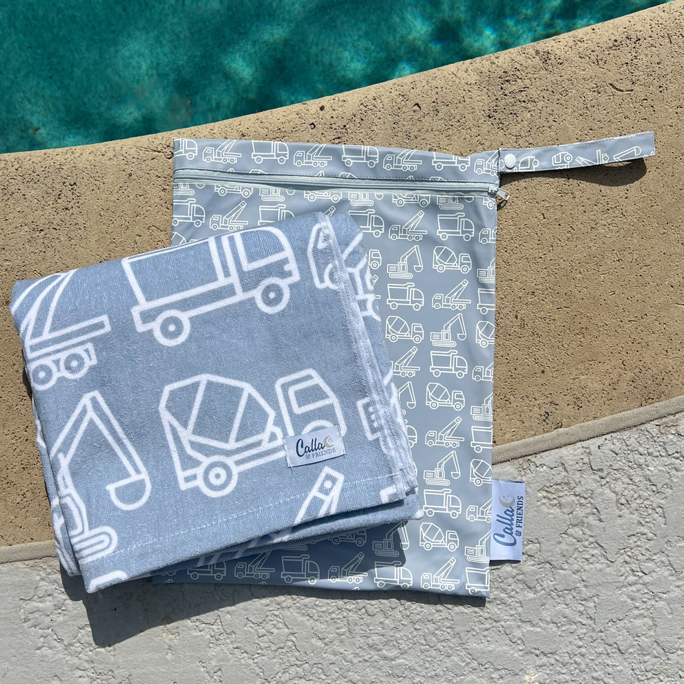 Kenzie Beach Towel Blue Trucks & Diggers