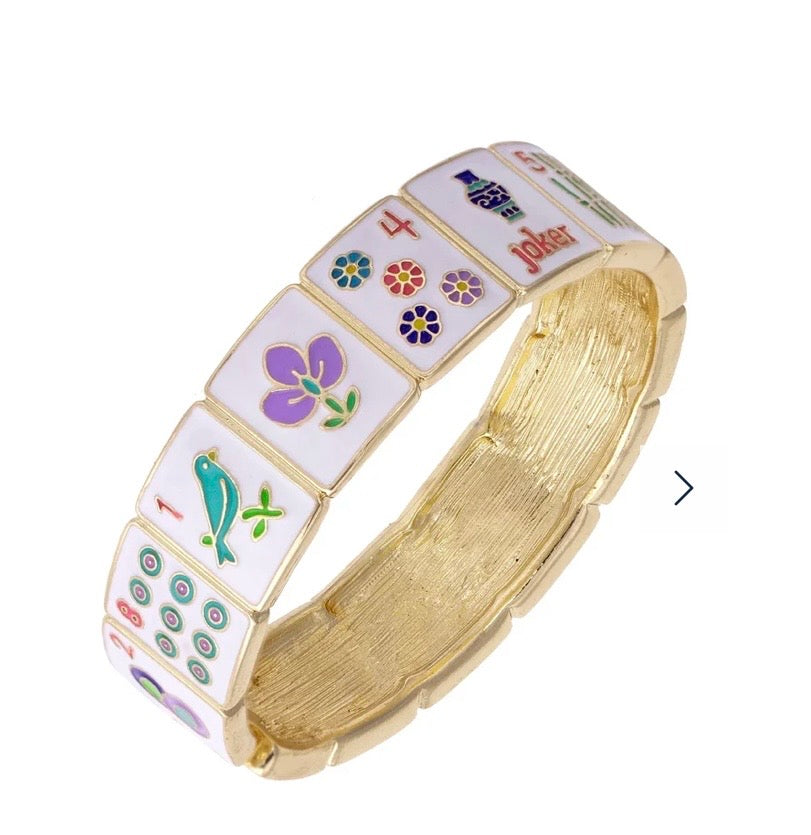 Going Mahjong Enamel Hinge Bangle in Multi