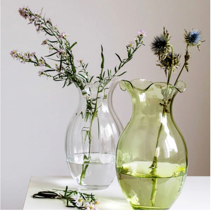 Vietri Hibiscus Glass Green Vertical Fluted Small Vase